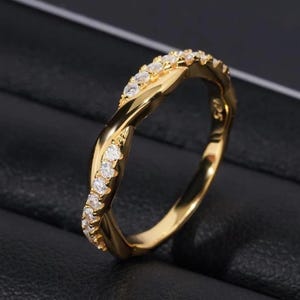 Twisted  Moissanite Wedding Band, Infinity Twist Band Ring, 14K Gold Dainty Eternity Band, Moissanite Rope Ring, Matching Stacking Gold Ring