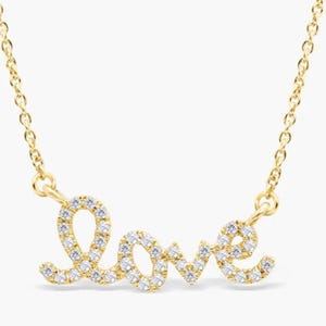 Diamant Liebe Anhänger Halskette, 14k Gold Diamant Liebe Halskette, Zierliche Minimalist Romantische Halskette, Liebe Script Halskette, Valentinstag