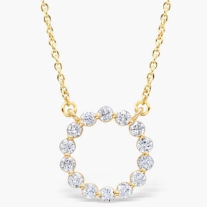 Moissanite Circle Necklace, 14k Gold Diamond Circle Necklace, Cluster Diamond Necklace, Open Circle Diamond Pendant, Delicate Necklace, Gift