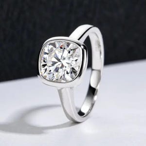 Unique Bezel Set Cushion Cut Moissanite Engagement Ring, 14K Solid White Gold  Solitaire Wedding Ring, Perfect For Anniversary Gift For Her