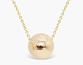 14k Gold Simple Sphere Necklace, 14k Mini Ball Necklace, Gold Ball Necklace, Minimalist Necklace, Solid Gold Bead Pendant, Floating Necklace