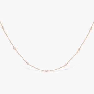 14k Gold Bezel Diamond Station Necklace, Moissantie By The Yard Necklace, Diamond Wedding Necklace, Dainty Layered Necklace, Choker Necklace