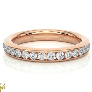 Handmade Full Eternity round Cut lab Diamond Engagement Ring, 14K Solid Gold Channel Set Wedding Band, Gift For Her