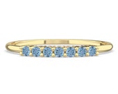 Aquamarine Thin Wedding Ring, Seven Stone Aquamarine Eternity Ring, Dainty Aquamarine Stackable Ring, Aquamarine Ring, March Birthstone