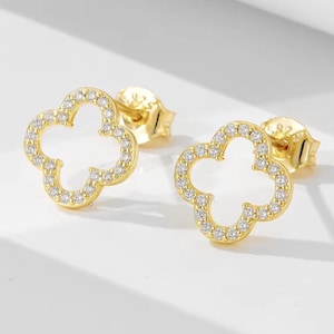 Lab Grown Diamond Clover Stud Earrings, Four Leaf Clover Earrings, Open Clover Earrings, Lucky Flower Stud, 14K Gold or Silver, Custom Order