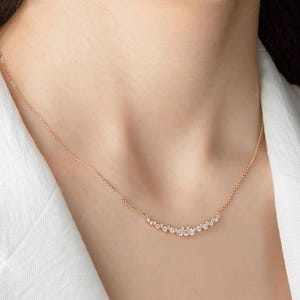 Graduated Curved Bar Necklace, Lab Grown Diamond or Moissanite Necklace, 14K Gold Minimalist Dainty Necklace, Wedding Bridesmaid Gift Her