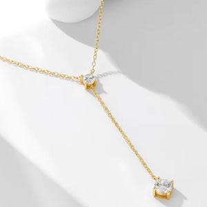 Lab Diamond Y Necklace in 14k Solid Gold, Diamond Lariat Necklace, Dainty Moissanite Lariat Drop Chain Necklace,Valentine's Day Gift for Her
