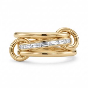 Anello con connettori Multi Link a forma di baguette e diamanti, in oro 14 carati con diamanti creati in laboratorio, anello a fascia eternity a 2 maglie, anello in argento, anello girevole