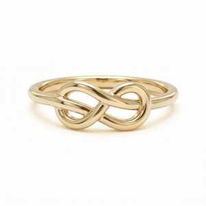 14K gouden oneindigheidsring, minimalistische stapelbare dunne band, symbool van eeuwige liefde knoopring, sierlijke belofte ringcadeau, eenvoudige alledaagse sieraden