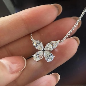 14K Gold Butterfly Pendant Necklace | Lab Grown Diamond & Moissanite | Dainty Wedding Jewelry | Gift for Her | Elegant Gold Necklace
