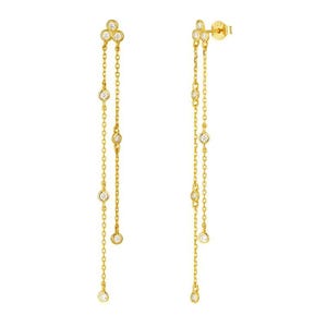 Dangle Bezel Set Round Cut Lab Grown Diamond Moissanite Earrings, 14K Solid Gold  Dangle Chain Studs, Dainty Earring, Minimalist Gold Chain