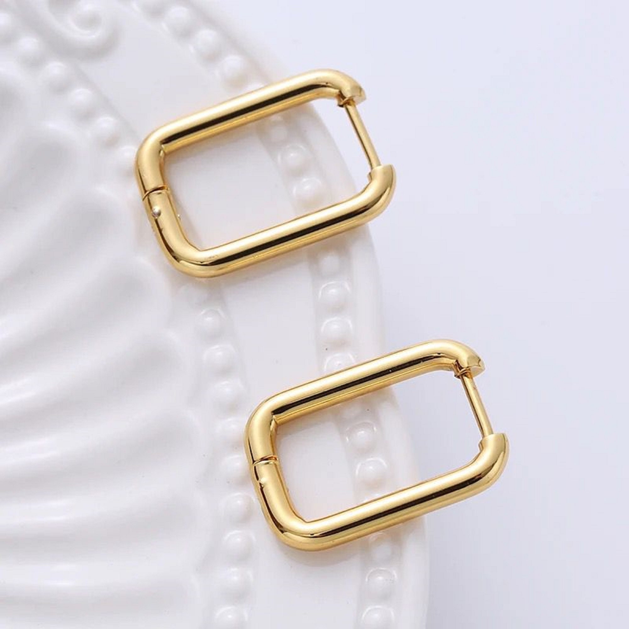 14K Gold Rectangular Hoop Earrings, Dainty U Shape Earrings, Geometric Earrings, Minimalist Gold Hoop Earrings, Oblong Hoops, Silver Hoops