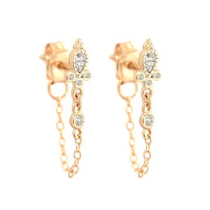 14K Gold Vermeil Chain Stud Earrings | Lab Grown Diamond & Moissanite Drop Earrings | Dainty Bridal Earrings | Gift for Her