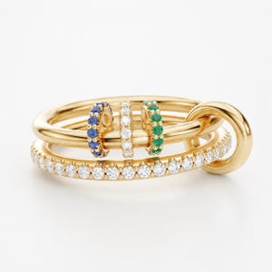 In het lab gekweekte diamantring, 14K gouden in elkaar grijpende band met bewegende edelsteenbedels, minimalistische stapelbare ring, sierlijke luxe sieraden
