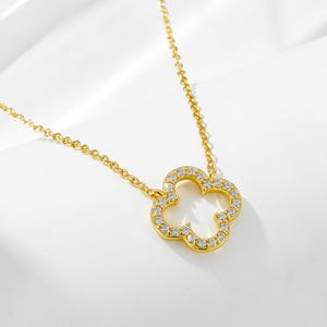 14K gouden moissaniet-klaverketting, in het lab gekweekte diamanten hanger met vier blaadjes, open bloemenketting, geluksbedel bruidsketting, voor cadeau