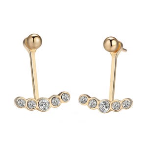 Moissanite Ear Jacket Earrings, 14K Gold Ball &  Dangle Lab Grown Diamond Bar Stud Earrings, Front Back  Earrings, Anniversary Gift For Her