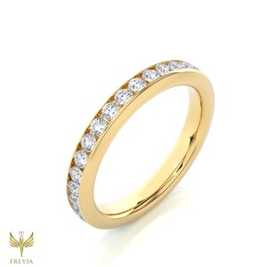Handmade Full Eternity round Cut lab Diamond Engagement Ring, 14K Solid Gold Channel Set Wedding Band, Gift For Her