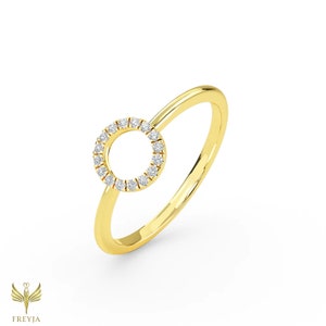 14K Gold Open Circle Diamond Ring, Dainty Diamond Ring, Geometric Ring, Eternity Circle Ring, Karma Ring, Infinity Ring, Proposal Ring