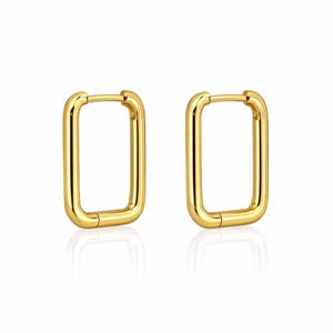 14K Gold Rechteckige Creolen, Zierliche U Form Ohrringe, Geometrische Ohrringe, Minimalistische Gold Creolen, Längliche Creolen, Silber Creolen