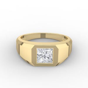 Handgefertigte Lünette Set Herren Princess Cut Moissanite Solitaire Ring, 18K Solid Gold Signet Herrenring, personalisierter Custom Herren Ehering