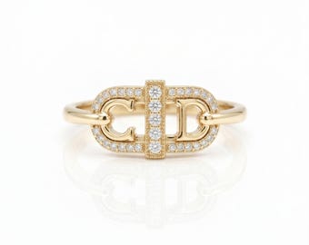 Bague initiale personnalisée avec diamants cultivés en laboratoire, bague monogramme personnalisée en or 14 carats, bague unique double lettre, bijoux prénom de créateur, cadeau d'anniversaire