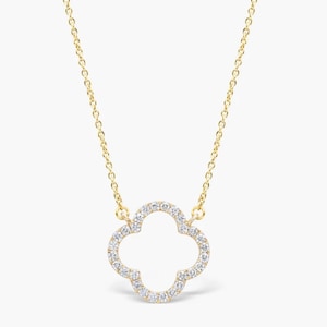 Lab Diamond Clover Necklace, Dainty Minimalist Clover Necklace, Moissanite 14k Gold Clover Necklace, Sterling Silver Charm Clover Her Gift