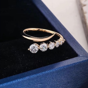 14K Gold Moissanite Bypass Ring, Open Adjustable Spiral Wrap Ring, Lab Grown Diamond Diamond Wedding Ring, Minimalist Stackable Ring, Gifts