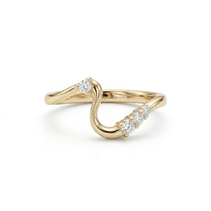 14K guld labgrown diamant vågring, minimalistisk böjd vigselring, stapelbar konturring, elegant löftering, brudsmycken för present