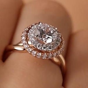 Boho Braided 14K Gold Double Halo Moissanite Engagement Ring