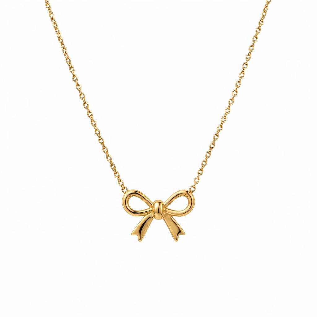 14K Solid Gold Bow Necklace