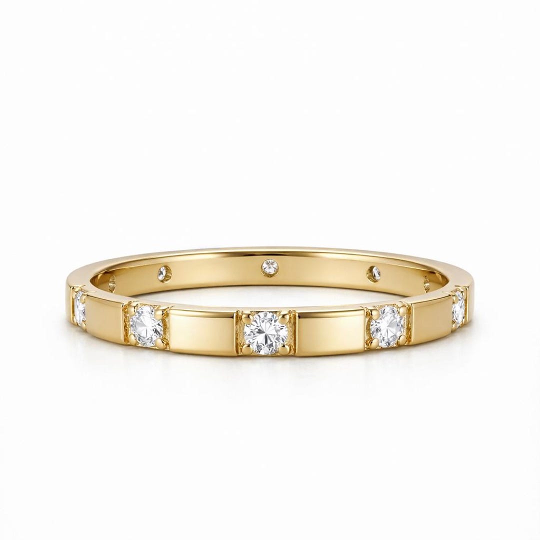 Minimalist Lab Grown Diamond Wedding Band, 14K Gold Eternity Ring ...