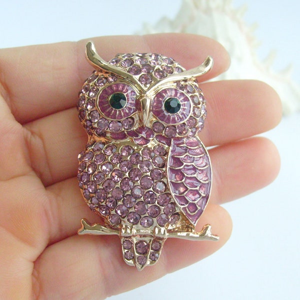 Unique Animal Rhinestone Crystal Bird Owl Brooch Pin Pendant P080