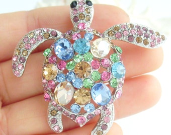 Unique Animal Rhinestone Crystal Turtle Tortoise Brooch Pin Pendant P077