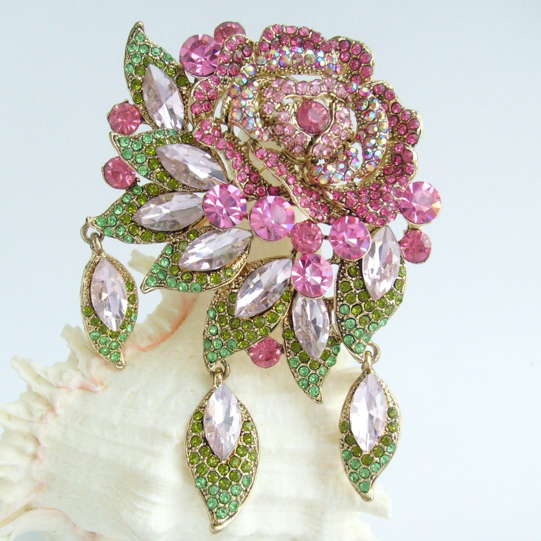 Avalaya Large Bridal Diamante Flower Brooch In Rhodium Plated Metal - Foto 2