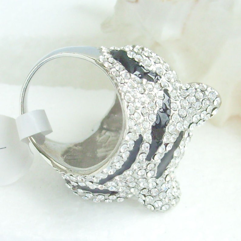 Unique Animal Tiger Cocktail Ring Austrian Crystal