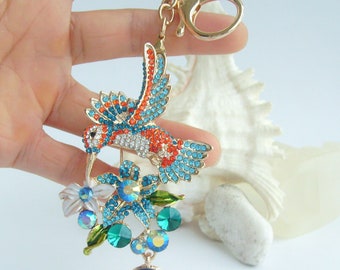 Unique Hummingbird Key chain Animal Key Holder Rhinestone Crystal Bird Pendant Key Ring D015K