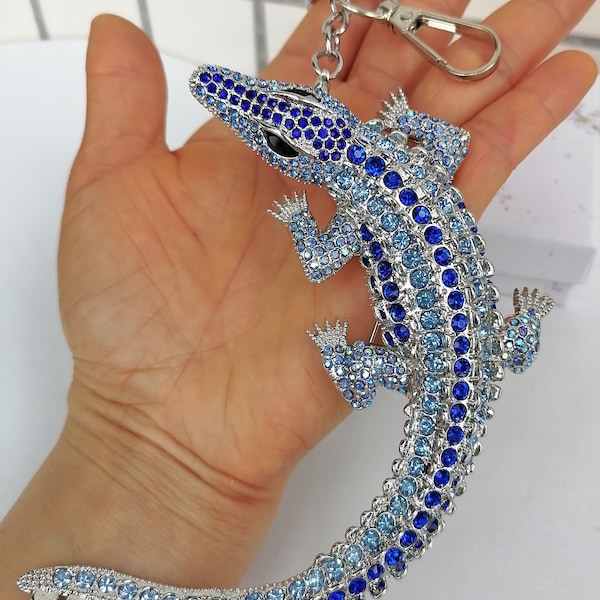 Alligator Crocodile porte-clés porte-clés bleu strass cristal pendentif porte-clés P048K