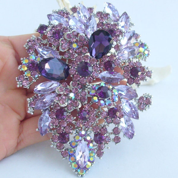 Prom Jewelry Gorgeous Flower Brooch Pin Pendant Rhinestone Crystal Bouquet Wedding Bridal P074