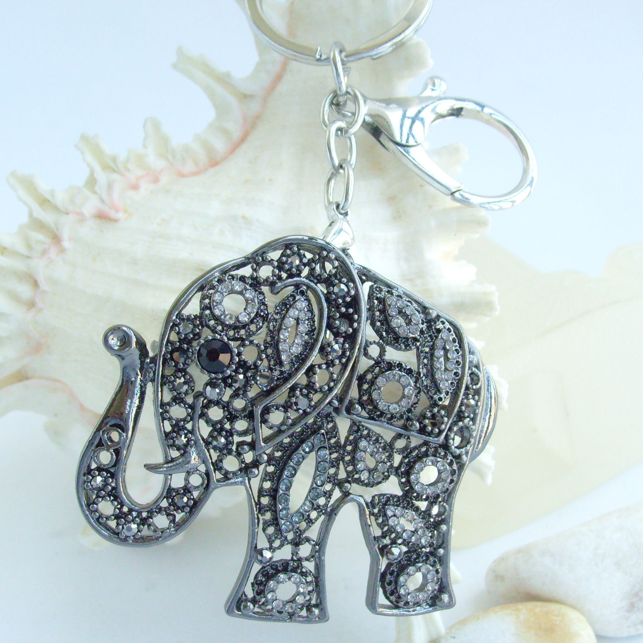 Vintage Elephant Key Chain Key Holder Rhinestone Crystal Etsy
