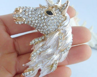 Unique Animal Pin Rhinestone Crystal Horse Brooch Pendant P019K