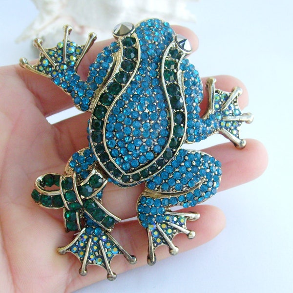 Unique Animal Frog Brooch Pin Rhinestone Crystal Pendant P033K