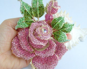 Prom Jewelry Gorgeous Flower Rose Brooch Pin Pendant Rhinestone Crystal Wedding Bridal P081