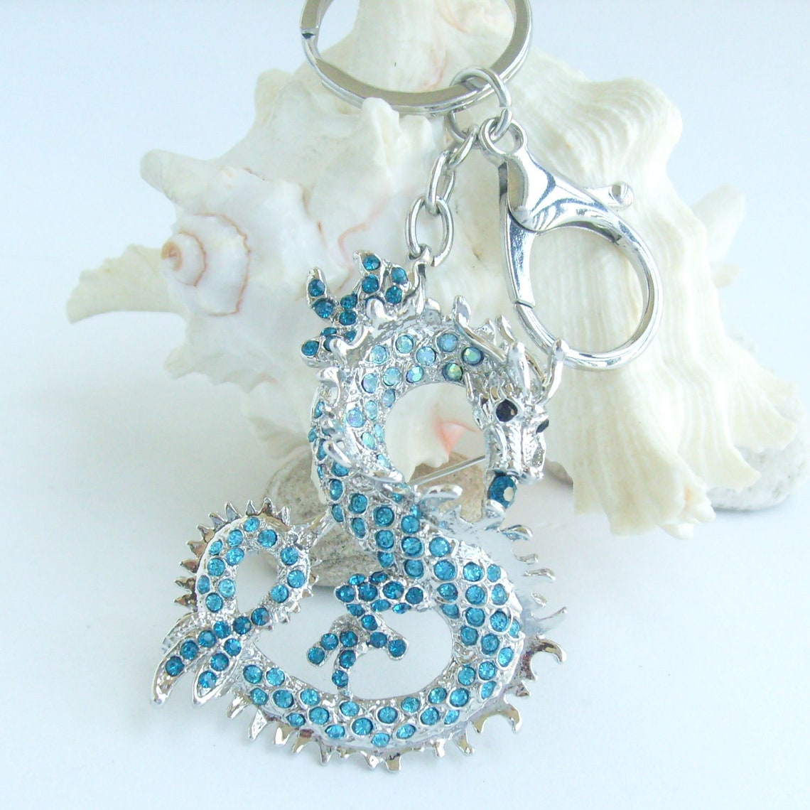 Vintage Dragon Key Chain Key Holder Rhinestone Crystal Pendant Etsy