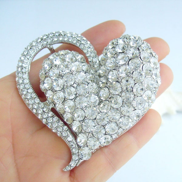 Wedding Bridal Rhinestone Crystal Sweet Love Heart Brooch Pendant Bouquet Pin P055K