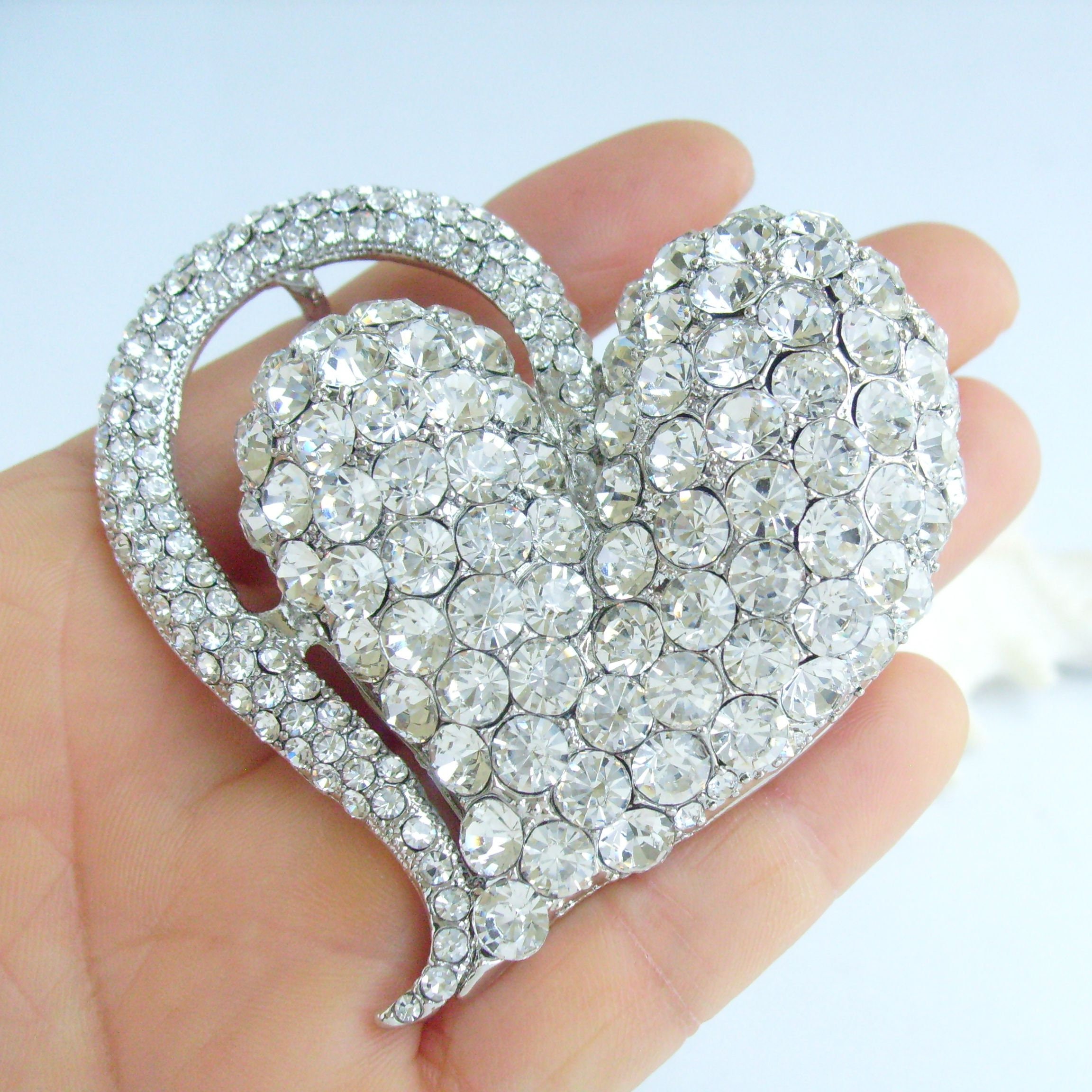 Jewelry Rhinestone Heart Pendant Necklace 