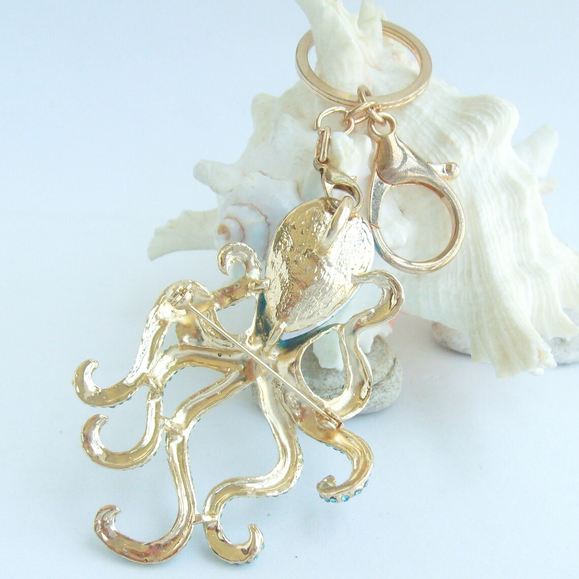 Unique Octopus Key Chain Fish Key Holder Rhinestone Crystal Etsy