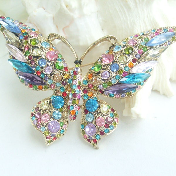 Multicolor Rhinestone Crystal Insect Butterfly Brooch Pendant Bouquet Pin