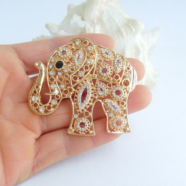 Unique Elephant Brooch Pendant Rhinestone Crystal Animal Pin P042K