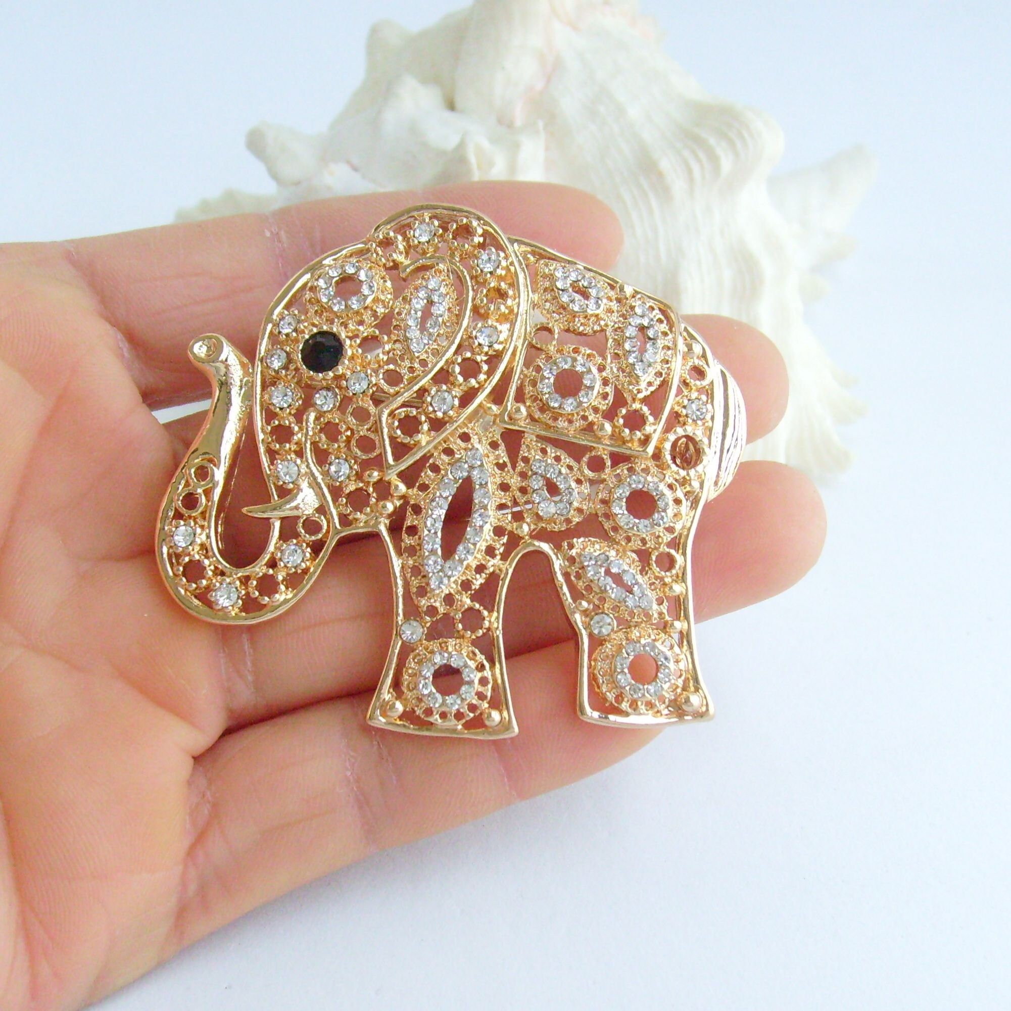 Brown and Gold Elephant Magnet Brooch- Order Wholesale