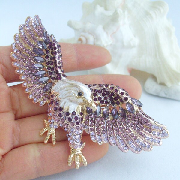 Rhinestone Crystal Unique Hawk Falcon Bird Pendant Animal Eagle Brooch Pin P005K